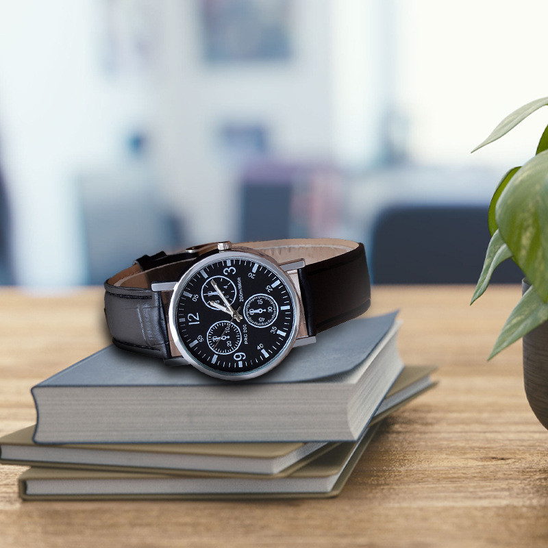 Vyriškas laikrodis Vyriškas kvarcinis laikrodis Mėlynas šviesaus stiklo diržinis laikrodis vyriškas unisex pora A - juodos spalvos