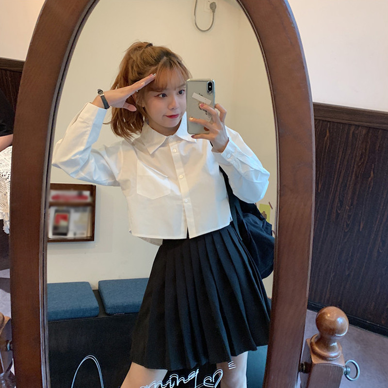 Košulje Ženske bijele kratke majice Moda dugih rukava Proljeće Raznovrsne Vintage Jednostavne korejske za slobodno vrijeme Studentske tkanine Femme Chic