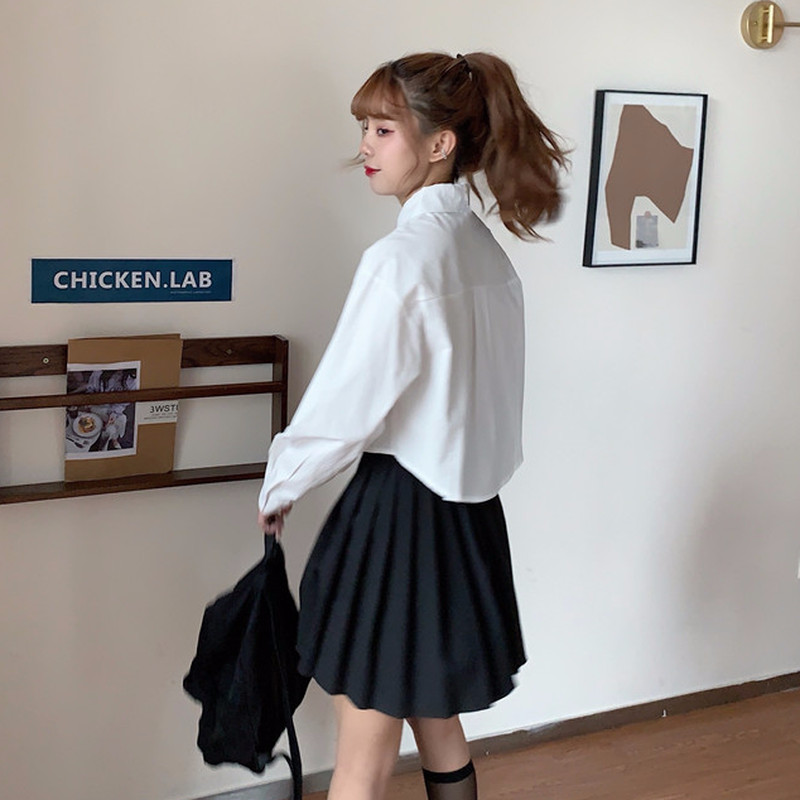 Košulje Ženske bijele kratke majice Moda dugih rukava Proljeće Raznovrsne Vintage Jednostavne korejske za slobodno vrijeme Studentske tkanine Femme Chic