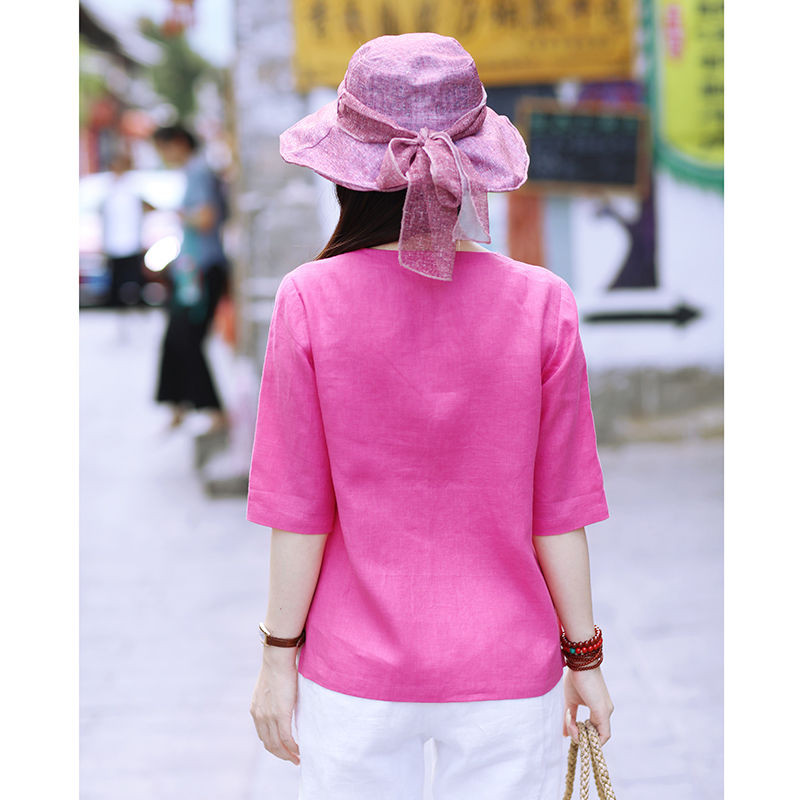 Majice veće veličine Ljetna majica na kopčanje Ženska 100% pamučna bluza O izrez Ležerna ženska odjeća Jednobojna Bijela Crna 4XL