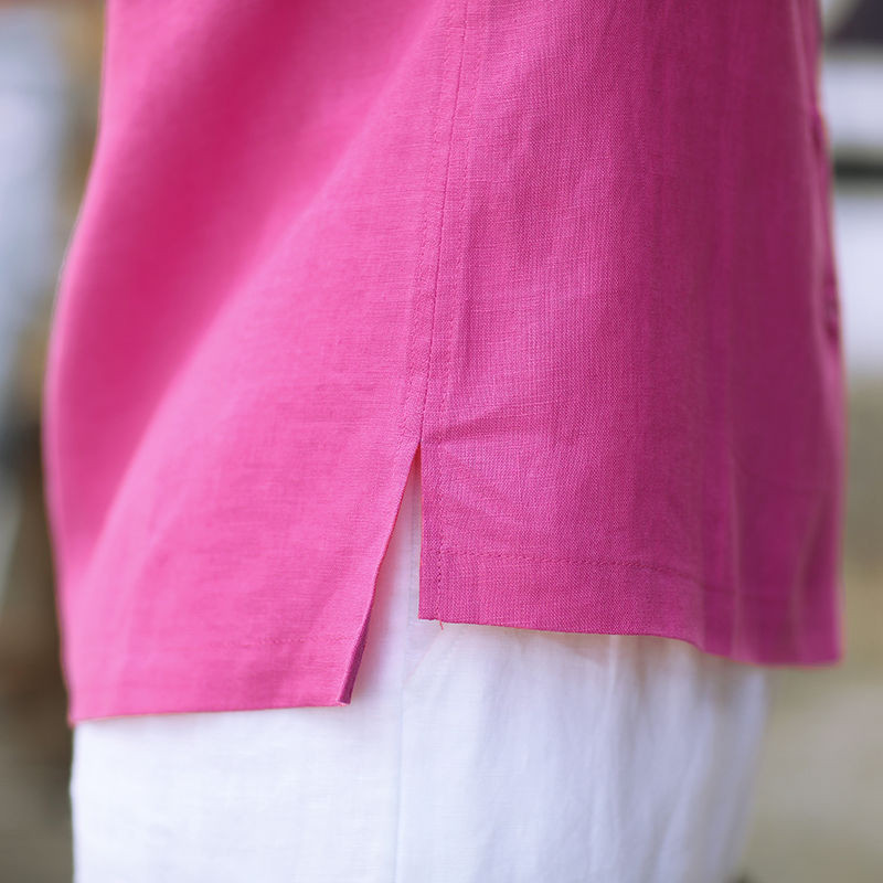 Majice veće veličine Ljetna majica na kopčanje Ženska 100% pamučna bluza O izrez Ležerna ženska odjeća Jednobojna Bijela Crna 4XL