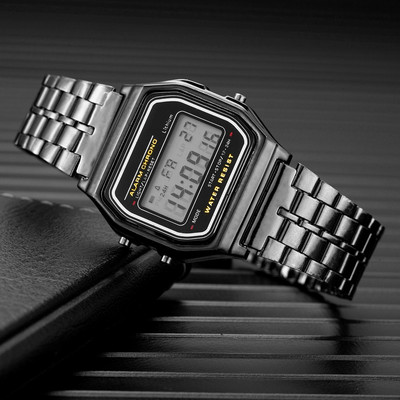 Fashion Digital Men`s Watches Luxury Stainless Steel Link Bracelet Wrist Watch Band Business Electronic Male Clock Reloj Hombre