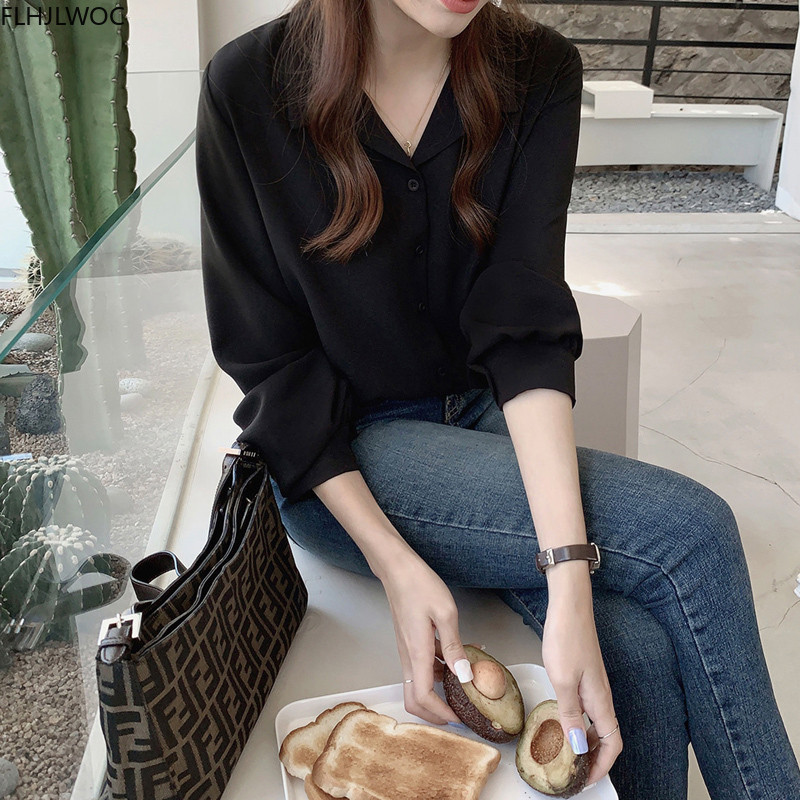 Balti marškiniai ilgomis rankovėmis su viena krūtine Elegantiška biuro moteriška palaidinė su V kakleliu Moteriška Prašmatni Korėjos viršūnė 7301