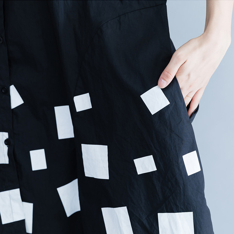 DIMANAF Ženska bluza Košulje dugih rukava Pamučna majica Jesen Femme Lady Velika široka odjeća s printom Spojena naborana velika veličina Crna