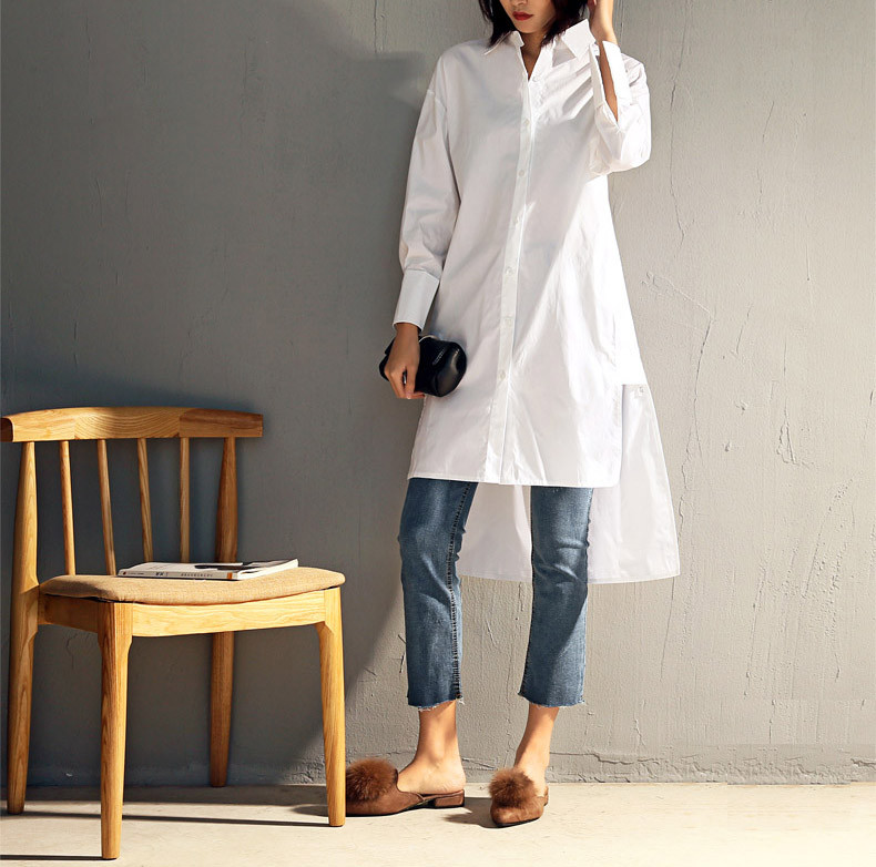 Dugačka bluza Ženske 2019. Ležerne nepravilnog poruba Puni dugi rukavi Spuštena ramena Opuštene pamučne bijele majice Ženske kratke majice plave košulje