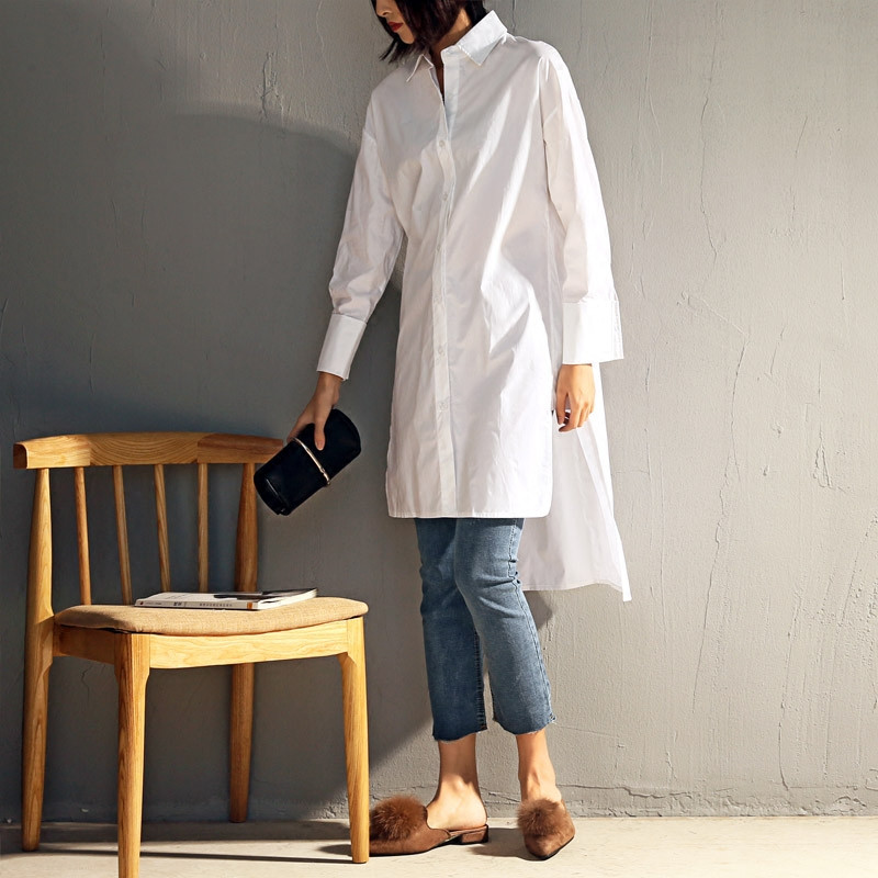 Dugačka bluza Ženske 2019. Ležerne nepravilnog poruba Puni dugi rukavi Spuštena ramena Opuštene pamučne bijele majice Ženske kratke majice plave košulje