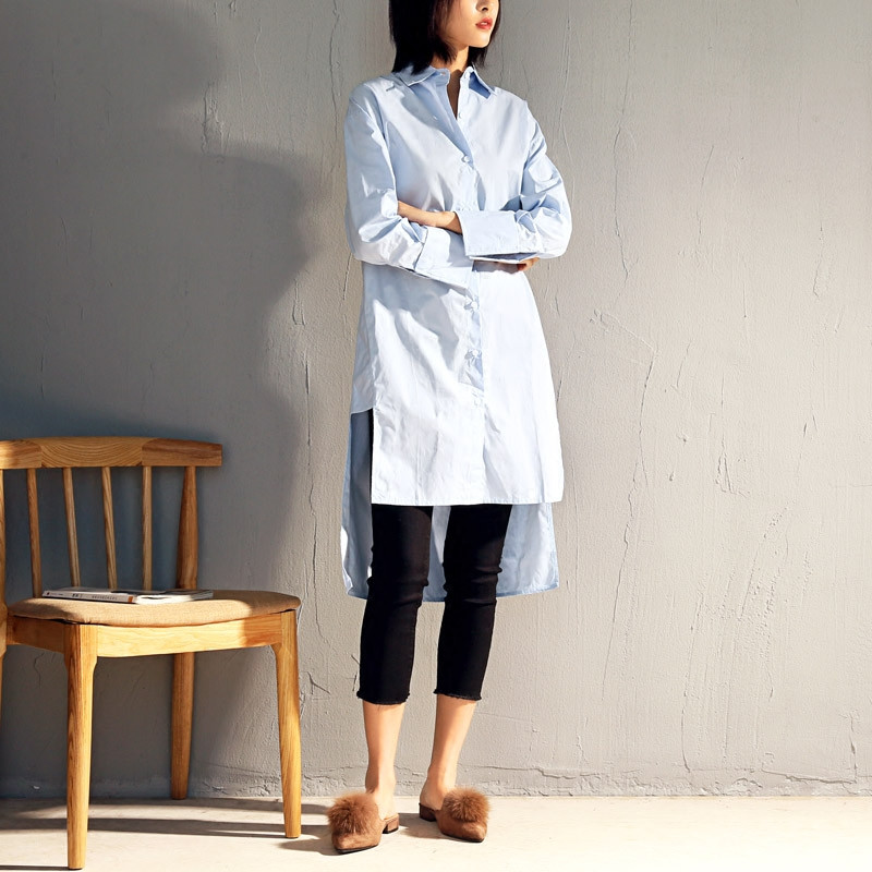 Dugačka bluza Ženske 2019. Ležerne nepravilnog poruba Puni dugi rukavi Spuštena ramena Opuštene pamučne bijele majice Ženske kratke majice plave košulje