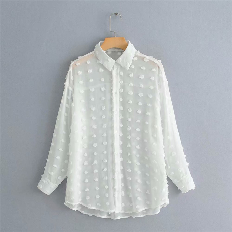 Topuri și bluze pentru damă, elegante, cu mânecă lungă, cămașă cu buline largi, bluză din șifon, pentru femei, bluză feminină