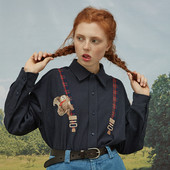 Proljetni visokokvalitetni modni dizajn Ženska pamučna bluza dugih rukava s otvorenim ovratnikom Ženske široke majice s kariranom zakrpom u obliku vjeverice