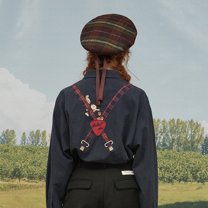 Proljetni visokokvalitetni modni dizajn Ženska pamučna bluza dugih rukava s otvorenim ovratnikom Ženske široke majice s kariranom zakrpom u obliku vjeverice