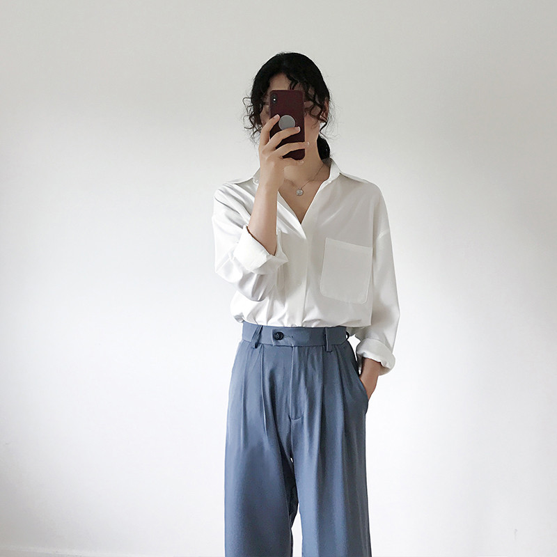 Bijele košulje u stilu OL za žene Ženske majice s ovratnicima i džepovima Ženske bluze Elegantna radna odjeća Ženske majice blusas femme 2020. Jesen