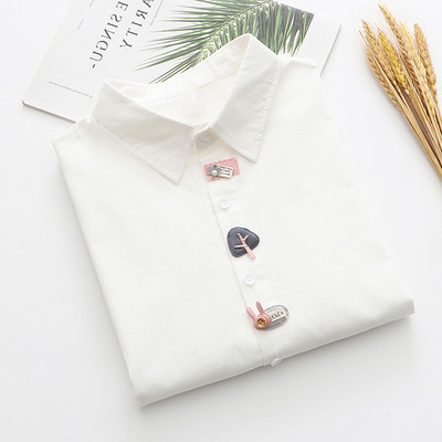 2021 m. pavasaris, naujas moteriškas laisvalaikio aplikacijos Medvilniniai balti marškiniai ilgomis rankovėmis trumpa palaidinė Rudeninė solidi, miela, miela mergaičių palaidinė T0D001F