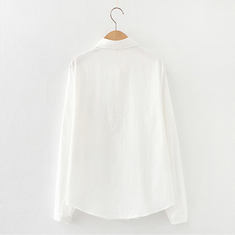 2021 m. pavasaris, naujas moteriškas laisvalaikio aplikacijos Medvilniniai balti marškiniai ilgomis rankovėmis trumpa palaidinė Rudeninė solidi, miela, miela mergaičių palaidinė T0D001F