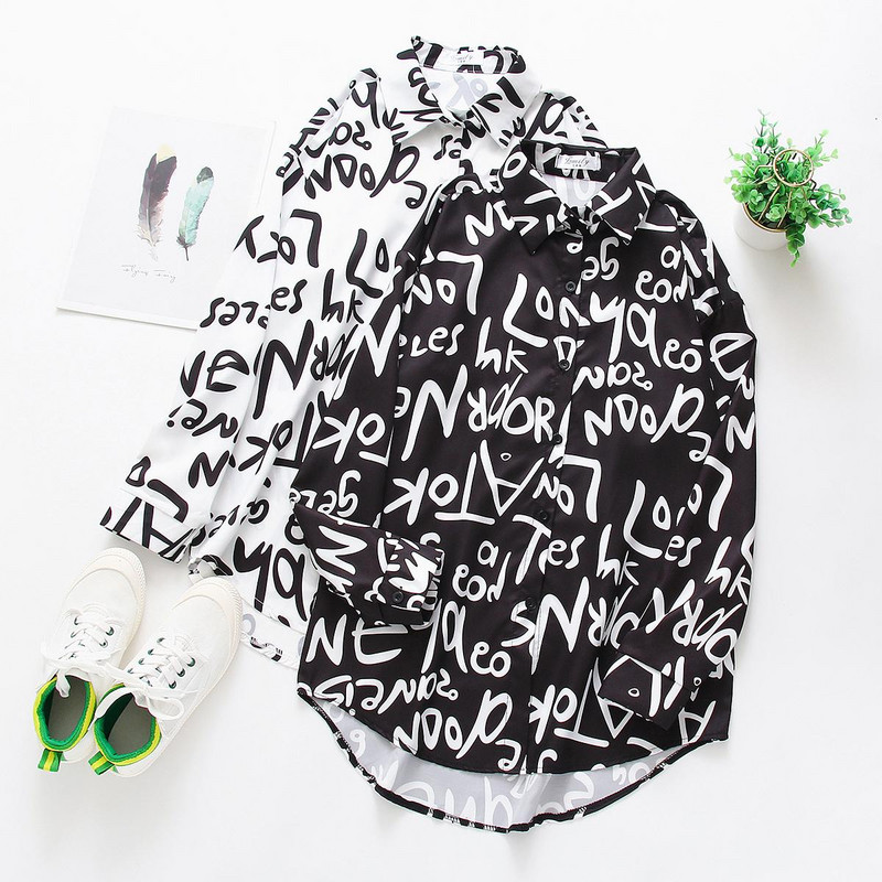 ispis slova Žene/muškarci Bluze za par Bluze Ulična odjeća Ljeto 2020. Košulje s dugim rukavima s otvorenim ovratnikom Blusas Mujer