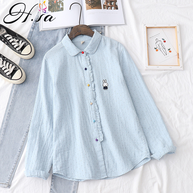 HSA Vintage Embroidery Lillelised pluusid Naiste Särgid 2021 Kevadine Lõngapluus Valge Jänese Armsad Pikkade Varrukatega Särgid Armsad