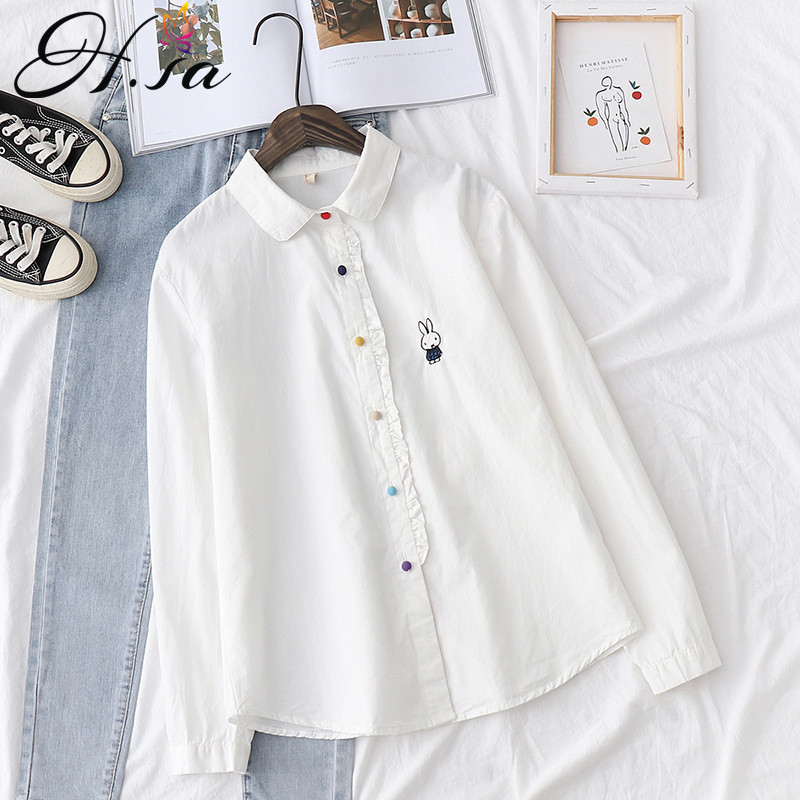 HSA Vintage Embroidery Lillelised pluusid Naiste Särgid 2021 Kevadine Lõngapluus Valge Jänese Armsad Pikkade Varrukatega Särgid Armsad