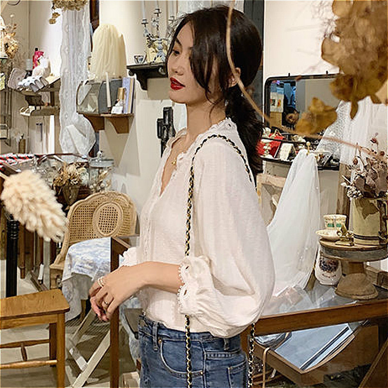 Bluze Femei Haine cu decolteu în V Cămașă cu nasturi Se potrivește estetic șic Popular stil coreean Farmecul Classy Feminino Slim Ins Casual