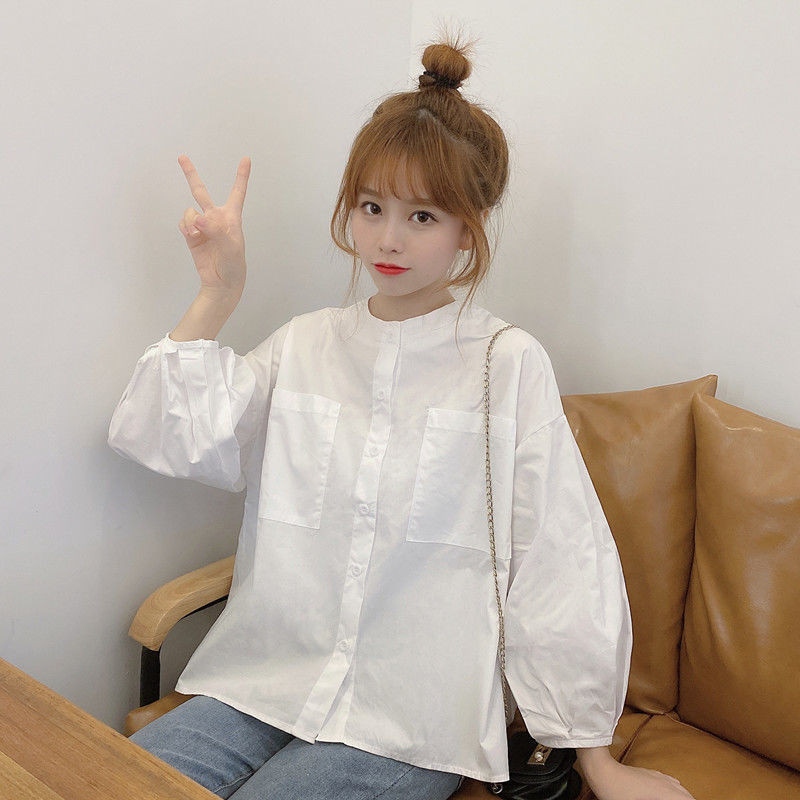 Cămăși pentru femei Toamnă Nouă cu decolteu în formă de lanternă mânecă cu un singur piept în stil coreean Fete Dulce Timp liber Îmbrăcăminte simplă Topuri Bluze șic