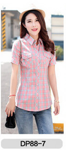 Marka Ženska karirana bluza Pamuk kratkih rukava Velike ženske tanke košulje Ležerna blusa feminina Ljetna odjeća za djevojčice XXXL HS1288