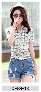 Marka Ženska karirana bluza Pamuk kratkih rukava Velike ženske tanke košulje Ležerna blusa feminina Ljetna odjeća za djevojčice XXXL HS1288