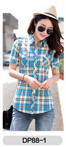 Marka Ženska karirana bluza Pamuk kratkih rukava Velike ženske tanke košulje Ležerna blusa feminina Ljetna odjeća za djevojčice XXXL HS1288