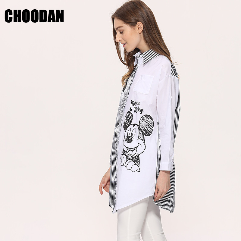 Ženska duga bluza Košulja dugih rukava 2018 Nova moda Ljeto Jesen Crtani miš Miš sa šljokicama Prugasti gornji dijelovi široke ležerne ženske tkanine