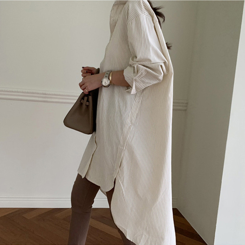 BGTEEVER 2020. Proljeće Duge prugaste ženske bluze Košulja Ženske bluze Topovi punih rukava Ležerne pamučne prevelike bluze Ženske