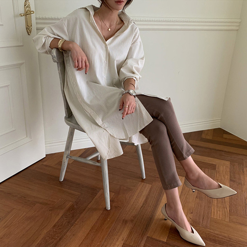 BGTEEVER 2020. Proljeće Duge prugaste ženske bluze Košulja Ženske bluze Topovi punih rukava Ležerne pamučne prevelike bluze Ženske