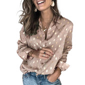 Modne ženske majice i bluze Elegantna košulja dugih rukava na točkice OL Ženska uredska ženska odjeća vintage košulja femme Streetwear