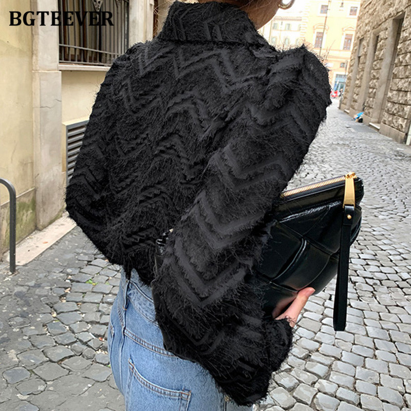 BGTEEVER Guler elegant cu crestături femei cu ciucuri Cămăși Bluze, primăvară 2021, îmbrăcăminte de lucru pentru femei, cu un singur piept, bluze, bluze