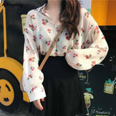 Bluze femei Ulzzang vară primăvară New College Fresh Floral rezistente la soare cu mânecă lungă Bluse pentru femei Cămăși vintage pentru femei
