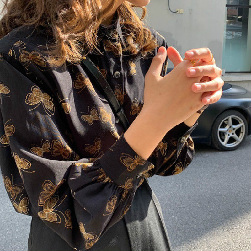 Moteriški marškiniai Laisvo rašto ilgomis rankovėmis Vintažinis Kūrybiškumas Populiarus korėjietiško stiliaus gatvės apranga Stilingos prašmatnios moteriškos palaidinės.