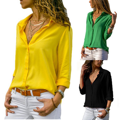 Μοδάτα μακρυμάνικα πουκάμισα για γυναικεία μπλουζάκια και κίτρινες μπλούζες Γυναικεία Καλοκαίρι 2020 Σέξι κόκκινο μαύρο λευκό σιφόν 3xl