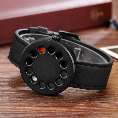 Egyedi karóra Kreatív félig átlátszó uniszex karóra férfiaknak női pár Stílusos bőr karóra divatos kvarc karóra