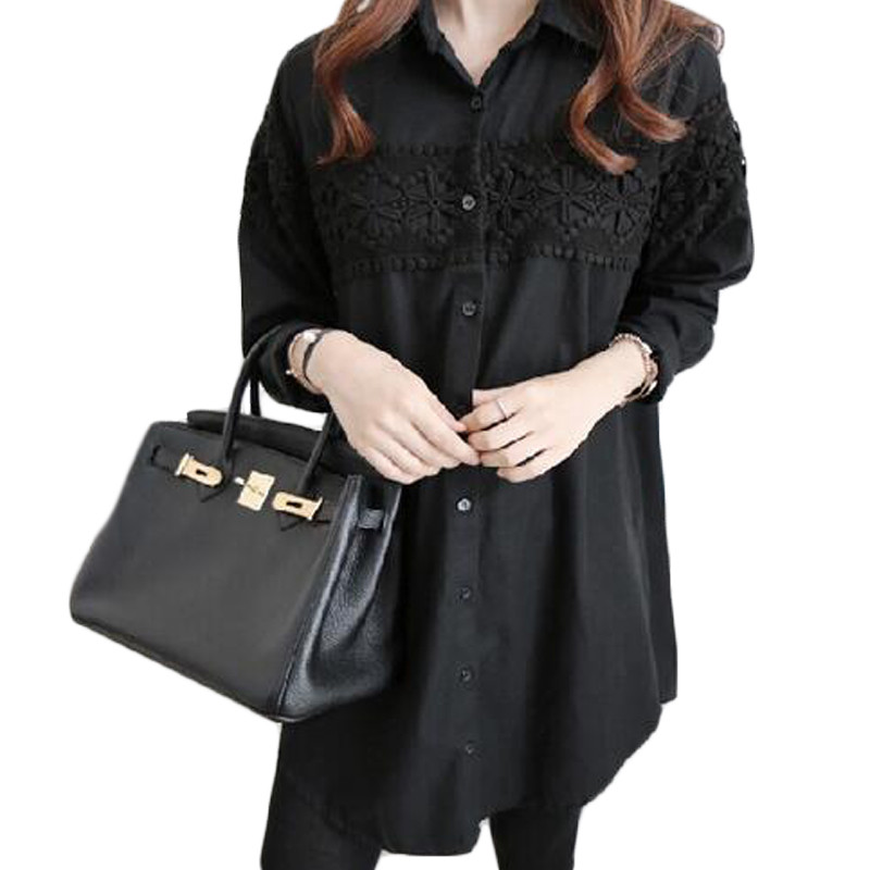 2017 m. Nauja rudens balta nėrinių palaidinė, plius dydis 4XL, moteriškos viršutinės palaidinės Laisvos palaidinės ilgomis rankovėmis senoviniai moteriški marškiniai Blusas AB318