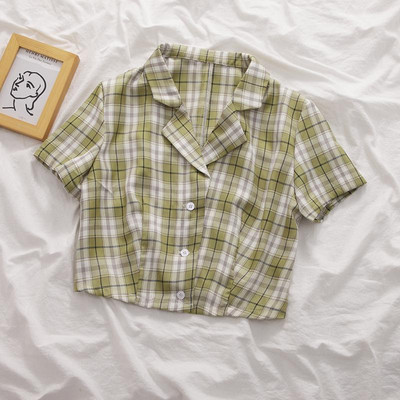 Ljetna korejska bluza 2020. Ženska vintage skraćena košulja Streetwear Karirane ženske majice Elegantna majica na kopčanje Skraćene majice