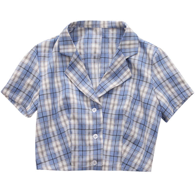 Ljetna korejska bluza 2020. Ženska vintage skraćena košulja Streetwear Karirane ženske majice Elegantna majica na kopčanje Skraćene majice