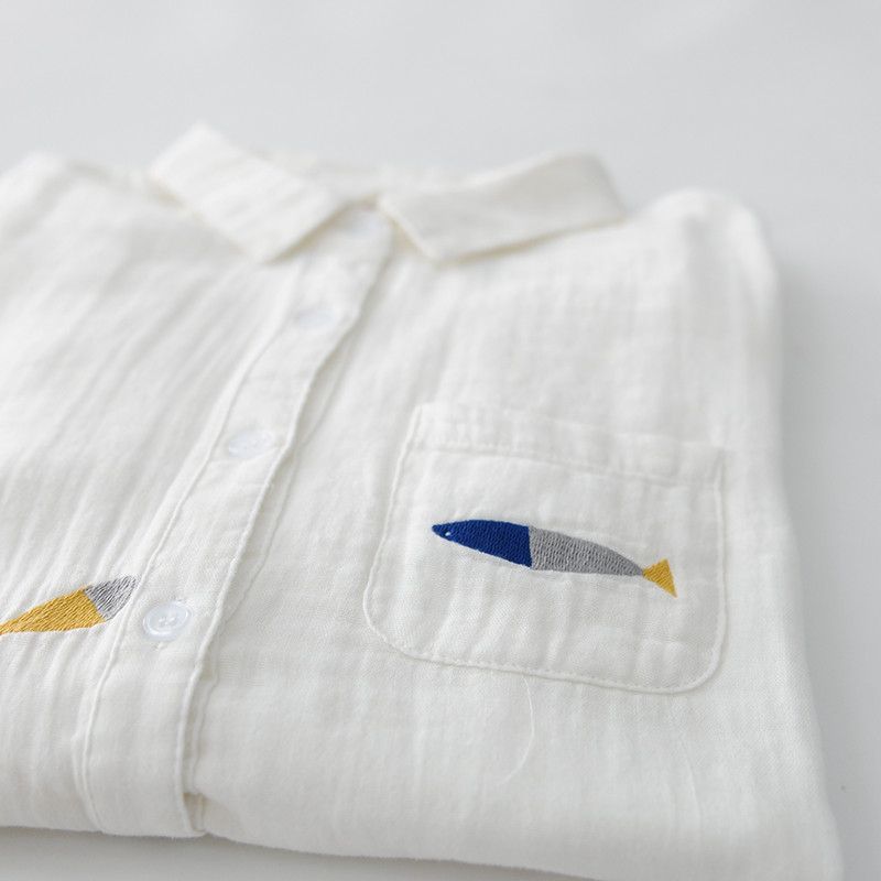 2019 Bluză de cămașă din fire de bumbac cu mânecă lungă, broderie de pește de înot dulce, JG41-1F3