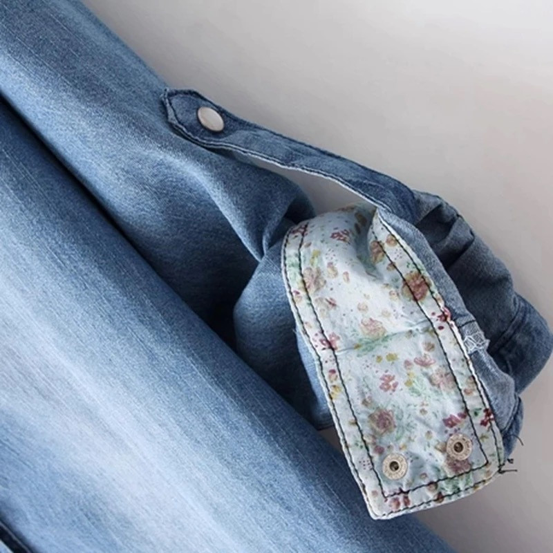 Džinsiniai marškiniai Moteriški 2020 m. pavasario senoviniai moteriški medvilniniai džinsai palaidinės Chemise moteriškos tunikos Didelio dydžio moteriški džinsiniai marškiniai N42902