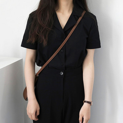 Divatos rövid ujjú V nyakú irodai női fehér ing felsők Retro női ing Egyszerű szolid nyári blúz Blusas Femininas 10166