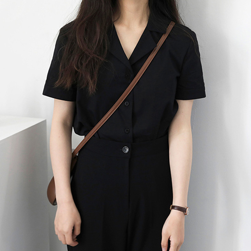 Divatos rövid ujjú V nyakú irodai női fehér ing felsők Retro női ing Egyszerű szolid nyári blúz Blusas Femininas 10166