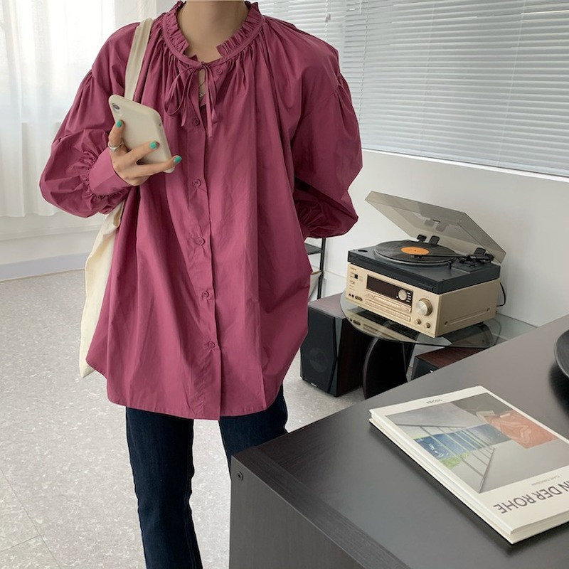 Ilgomis rankovėmis medvilninė mergaičių palaidinė Prašmatni barokinė suvarstoma žibintuvėlėmis rankovėmis itin laisvi marškiniai moteriška laisvalaikio balta viršutinė moteriška palaidinė 12299