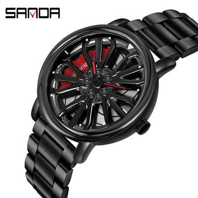 Férfi divat Forró Eladó autós karóra 360 fokban forgó keréktárcsa karórák rozsdamentes acél vízálló sport kvarc óra