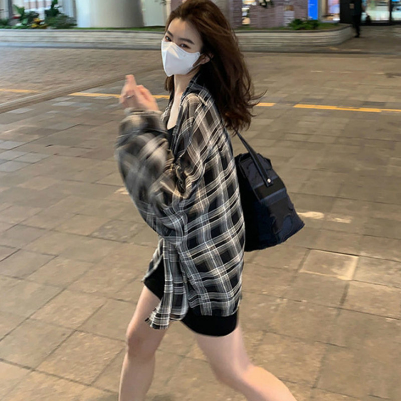 Blúzok Női Kockás Elegáns Vékony Napi felsőruházat Laza vakáció Elegáns Egyszerű ingek Női koreai stílusú Nyári Ins Napálló Divatos