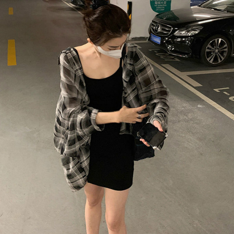 Blúzok Női Kockás Elegáns Vékony Napi felsőruházat Laza vakáció Elegáns Egyszerű ingek Női koreai stílusú Nyári Ins Napálló Divatos