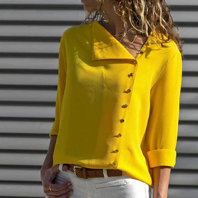 Ljetna bluza, ležerna košulja s kosim ovratnikom, nepravilno kopčanje s 3/4 rukavima, ženske OL, uske bluze, ulične jednobojne majice 6Q1940