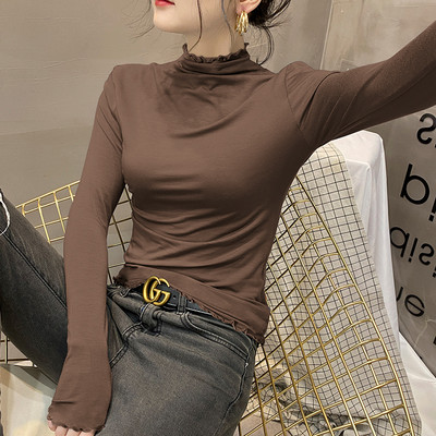 Ежедневна вталена блуза с дълъг ръкав и поло яка за жени