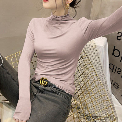 Ежедневна вталена блуза с дълъг ръкав и поло яка за жени