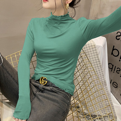 Ежедневна вталена блуза с дълъг ръкав и поло яка за жени