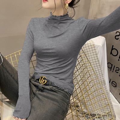 Ежедневна вталена блуза с дълъг ръкав и поло яка за жени